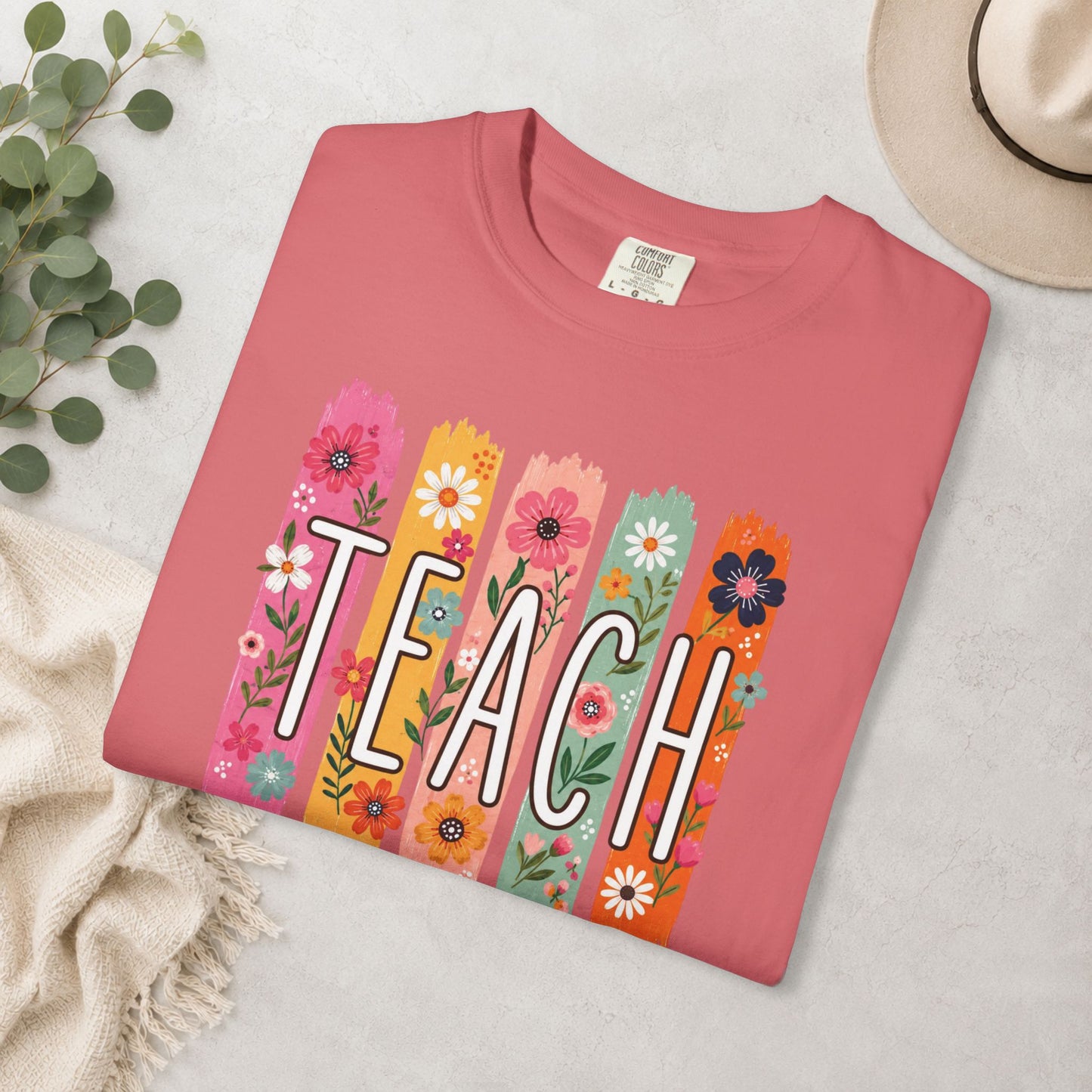 Teach Floral Comfort ColorsĀ® Tee
