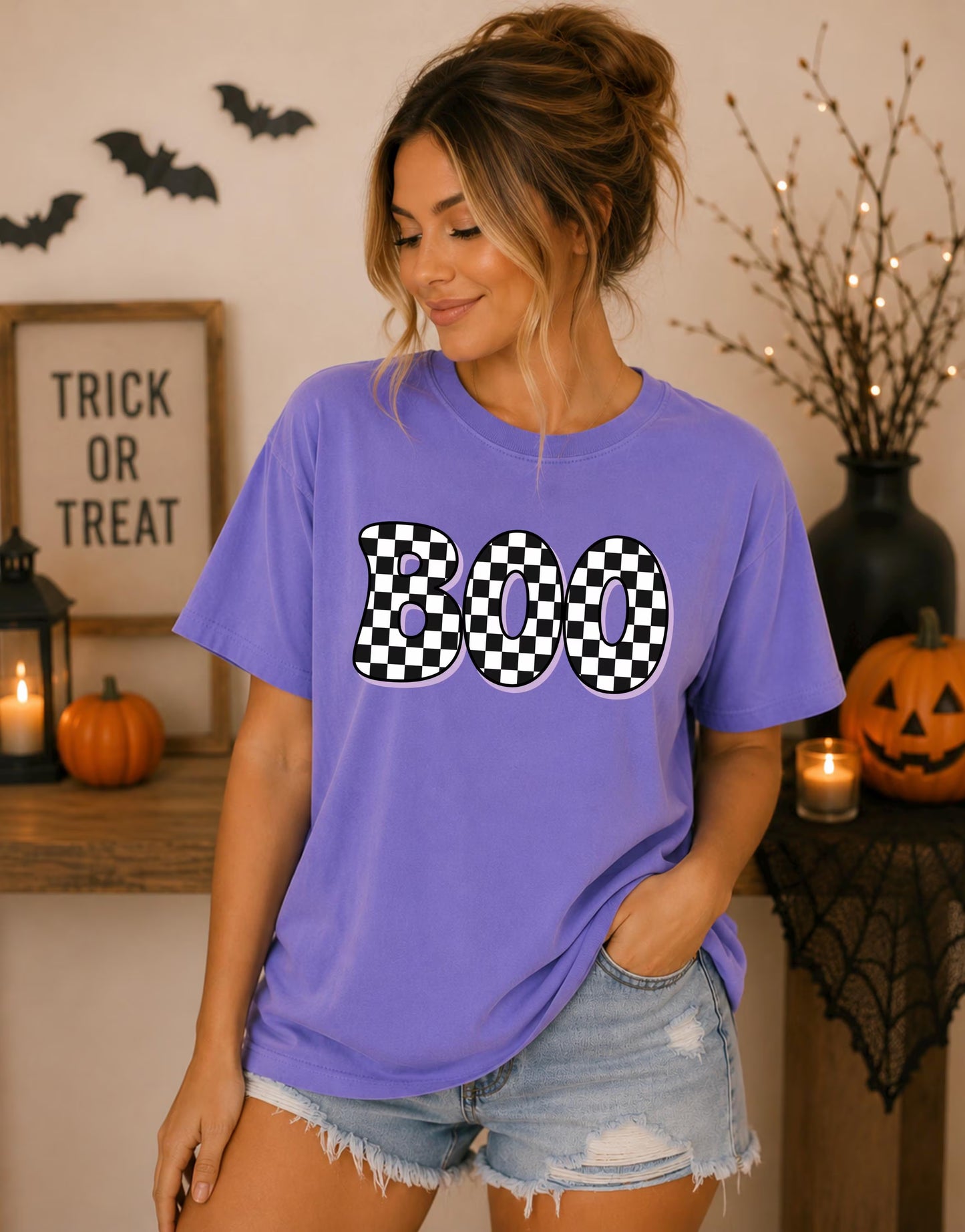 BOO Checkered Comfort Colors® Tee