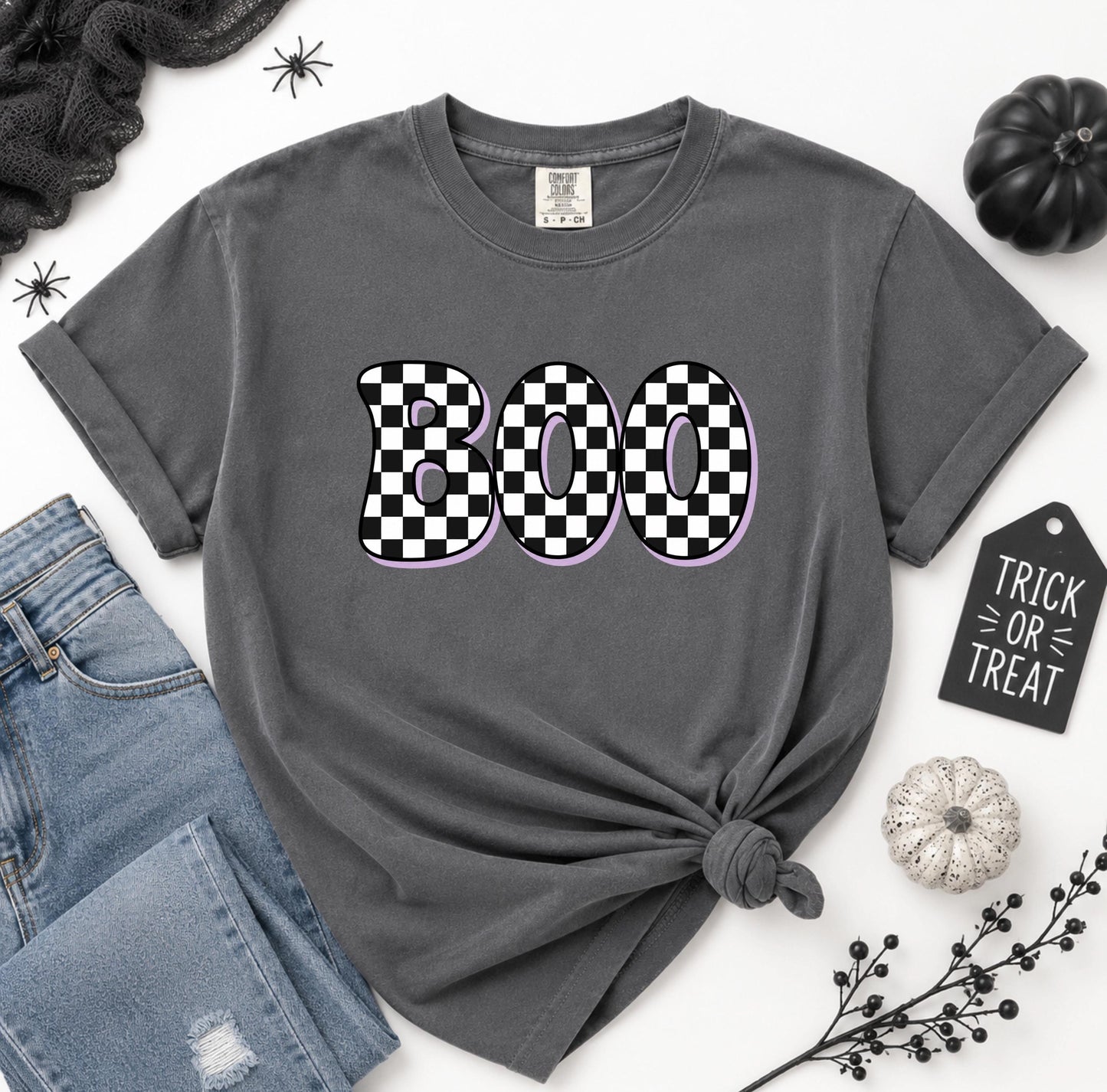 BOO Checkered Comfort Colors® Tee