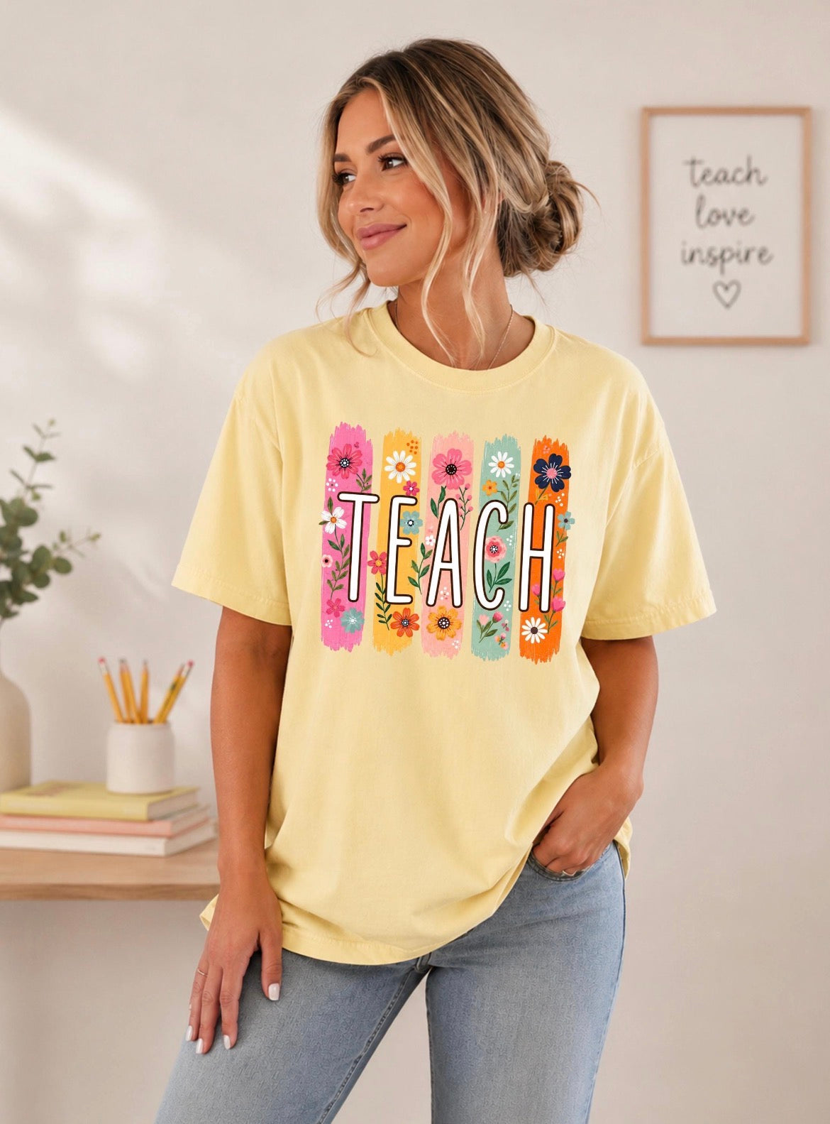 Teach Floral Comfort Colors® Tee